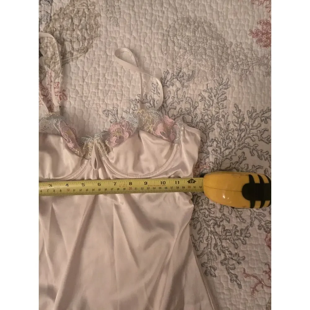 Lace Trim Bodice Blush Slip Nightie Lingerie Dress Keyhole Bodice Open Back Sz M